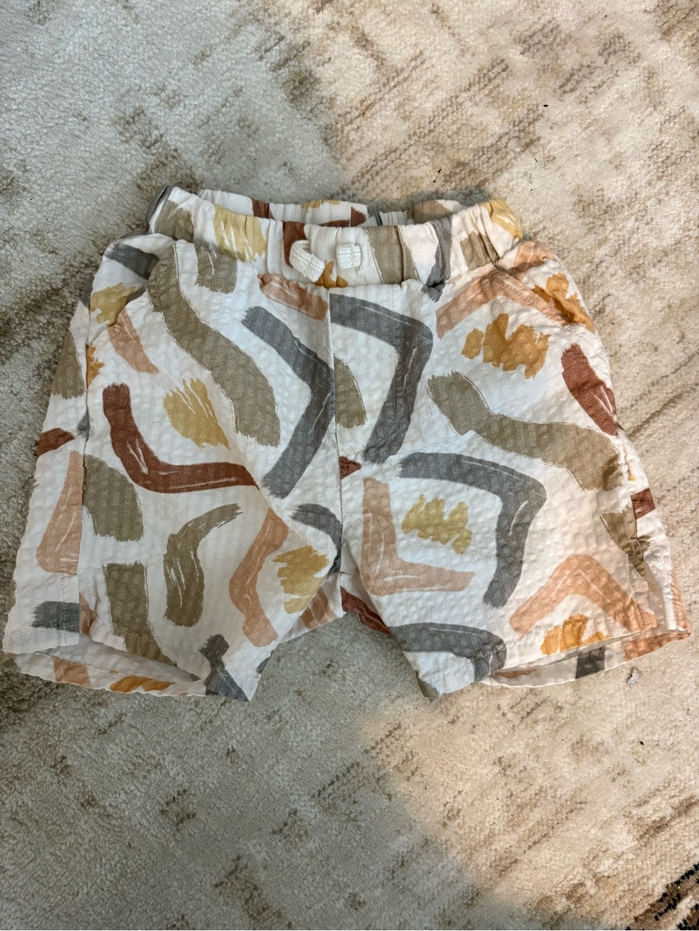 Zara Multicolor Brushstroke Kids Linen-type Shorts in Neutral Tones